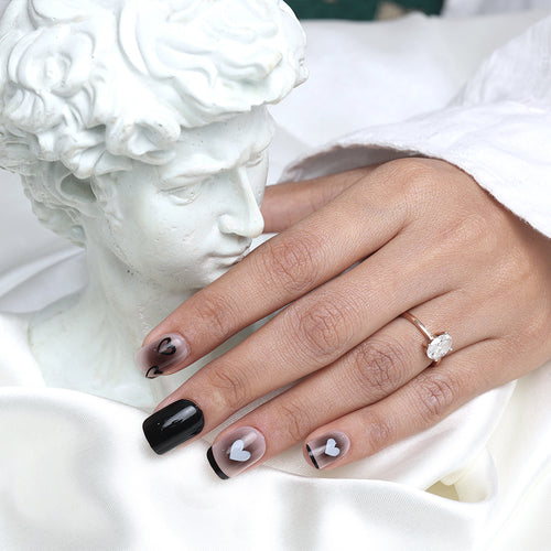 Black Heartfelt  Shadow Press On Nails